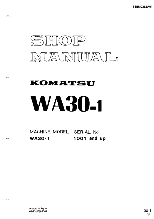 Komatsu WA30-1 Wheel Loader Service Manual Workshop Guide