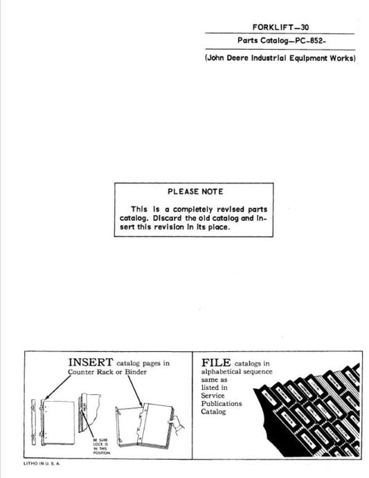 John Deere 30 Forklift Attachements Parts Catalog Manual – PC852 Workshop Guide