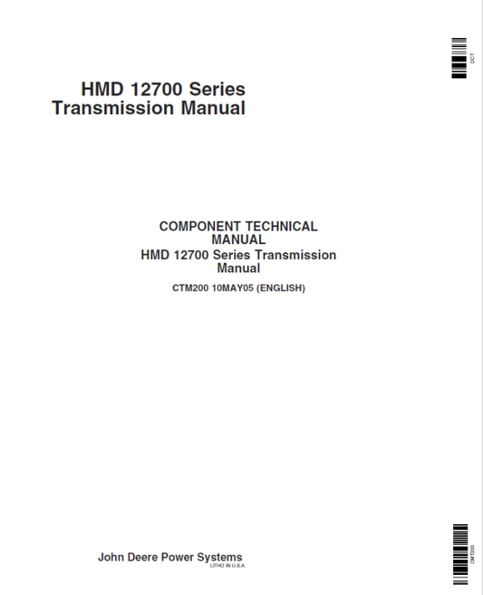 John Deere HMD 12700 Series Transmission Service Repair Manual (CTM200) Workshop Guide