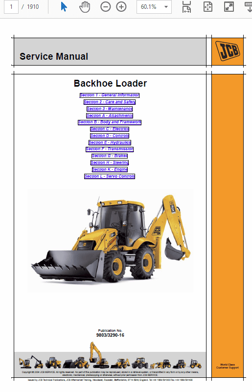 JCB 3C, 3CX, 4CX Backhoe Loader Service Repair Manual (960001 to 1625999) Workshop Guide
