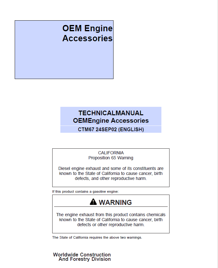 John Deere OEM Engine Accessories Service Repair Manual (CTM67) Workshop Guide