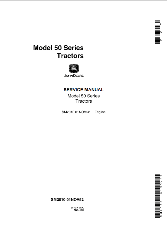 John Deere 50, 520, 530 (50 Series) Tractors Technical Manual Workshop Guide
