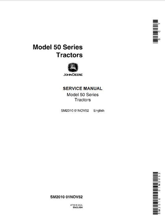 John Deere 50, 520, 530 (50 Series) Tractors Technical Manual Workshop Guide