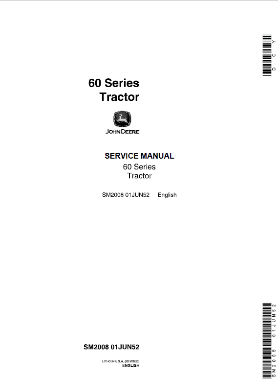John Deere 60, 620, 630 (60 Series) Tractors Technical Manual Workshop Guide