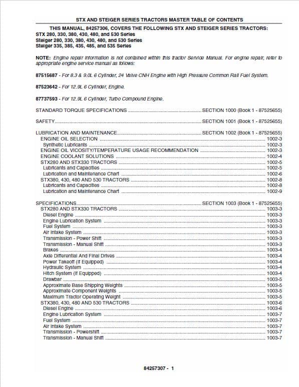 Case STX280, STX330, STX380, STX430, STX480, STX530 Steiger Tractor Service Manual Workshop Guide