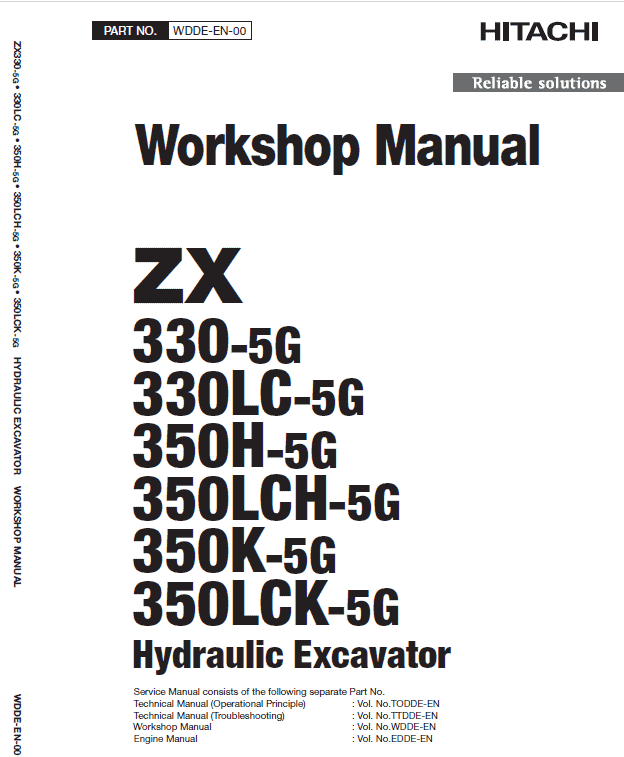 Hitachi ZX330, ZX330LC, ZX350LCH, ZX370MTH ZAXIS Excavator Repair Manual Workshop Guide