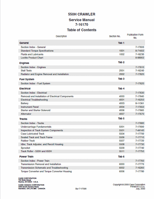 Case 550H Crawler Dozer Service Manual Workshop Guide