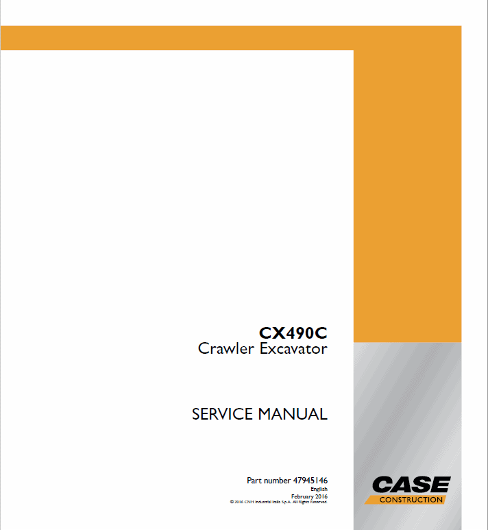 Case CX490C Crawler Excavator Service Manual Workshop Guide