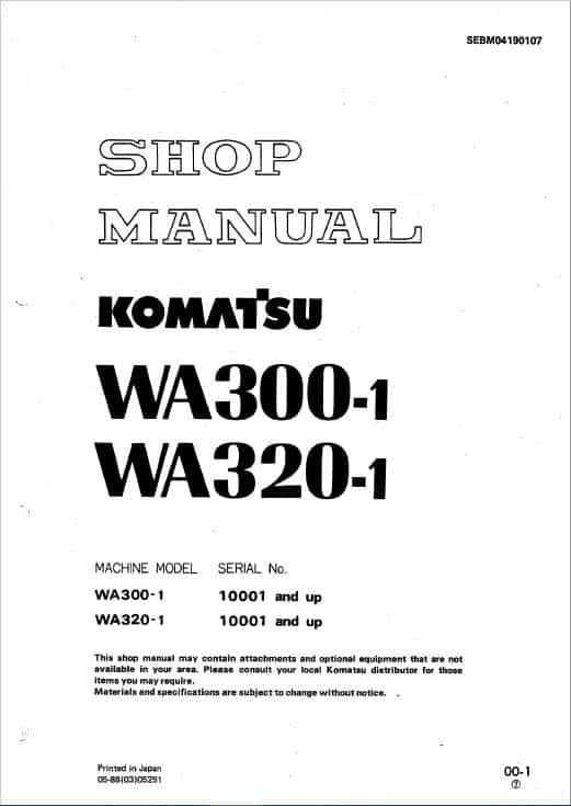 Komatsu WA300-1, WA320-1 Wheel Loader Service Manual Workshop Guide
