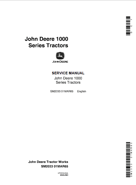 John Deere 1010 RS, 1010 RU, 1010 RUS, 1010 O, 1010 U, 1010 R Tractors Technical Manual (SM2033) Workshop Guide