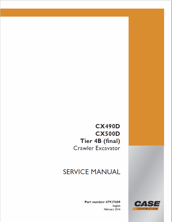 Case CX490D, CX500D Crawler Excavator Service Manual Workshop Guide