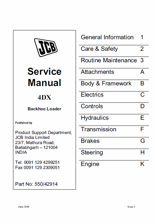 JCB 4DX Backhoe Loader Service Manual Workshop Guide