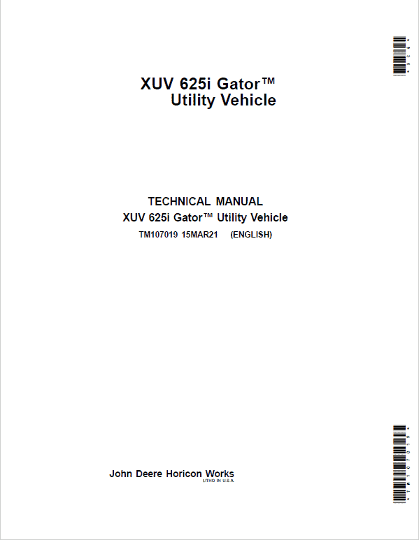 John Deere XUV625i Gator Utility Vehicle Repair Technical Manual Workshop Guide