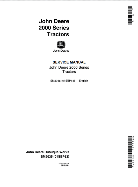 John Deere 2010 Row-Crop, RC Utility, Hi-Crop Tractor Technical Manual Workshop Guide