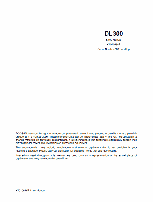 Doosan Daewoo DL300 Wheeled Loader Service Manual Workshop Guide