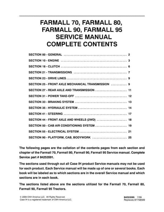 Case Farmall 70, 80, 90, 95 Tractor Service Manual Workshop Guide
