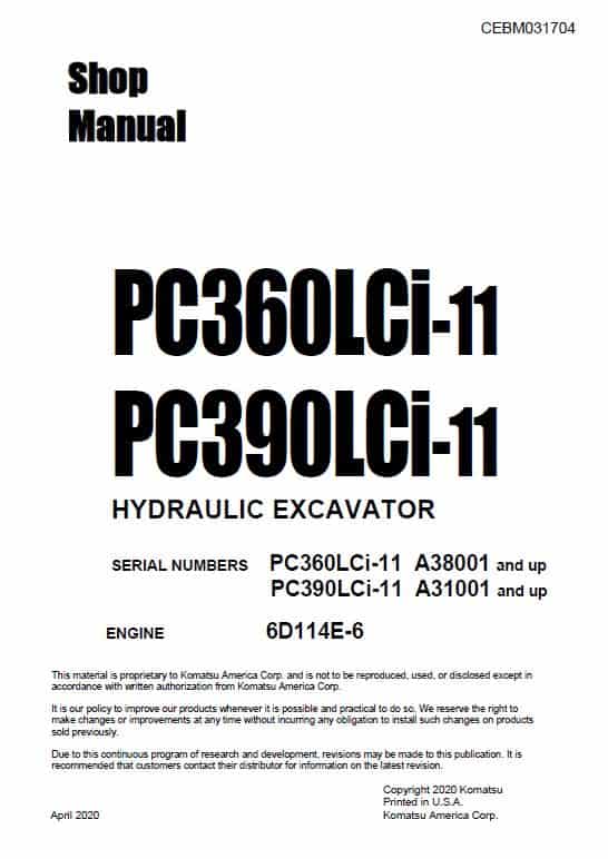 Komatsu PC360LCi-11, PC390LCi-11 Excavator Repair Service Manual Workshop Guide