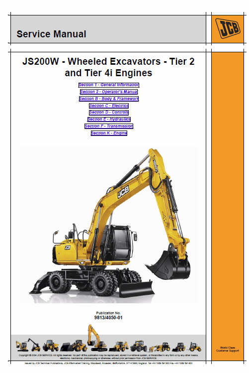 JCB JS200W Wheeled Excavator Service manual Workshop Guide