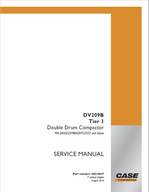 Case DV209B Double Drum Compactor Service Manual Workshop Guide