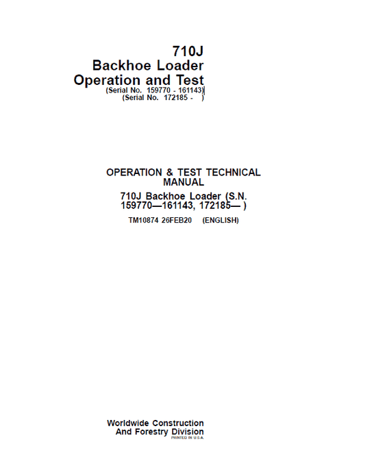 John Deere 710J Backhoe Loader Technical Manual (S.N 159770 – 161143 and after 172185 – ) Workshop Guide