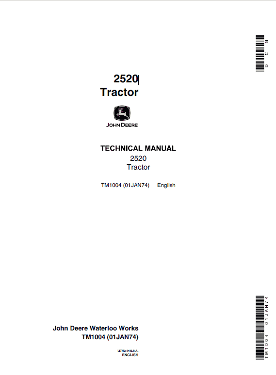 John Deere 2520 Row Crop and Hi-Crop Tractors Technical Manual Workshop Guide