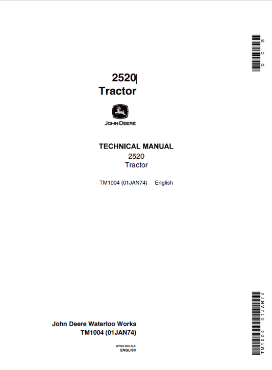 John Deere 2520 Row Crop and Hi-Crop Tractors Technical Manual Workshop Guide