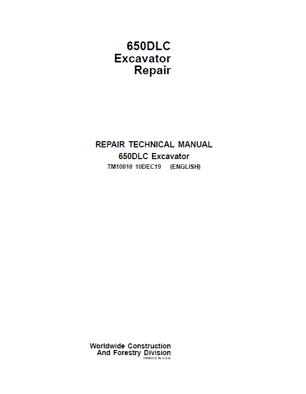 John Deere 650DLC Excavator Repair Technical Manual Workshop Guide