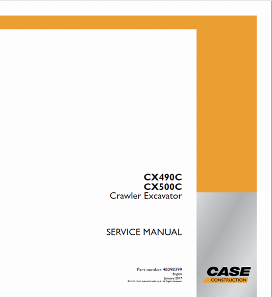 Case CX500C Crawler Excavator Service Manual Workshop Guide