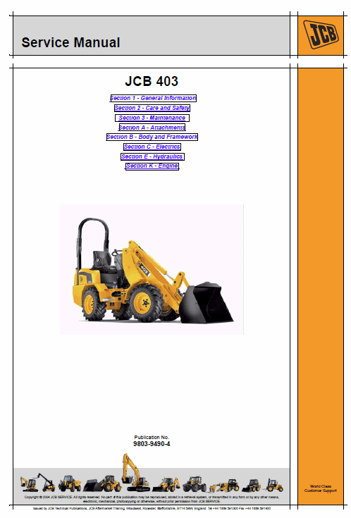 JCB 403 Wheeled Loader Service Manual Workshop Guide