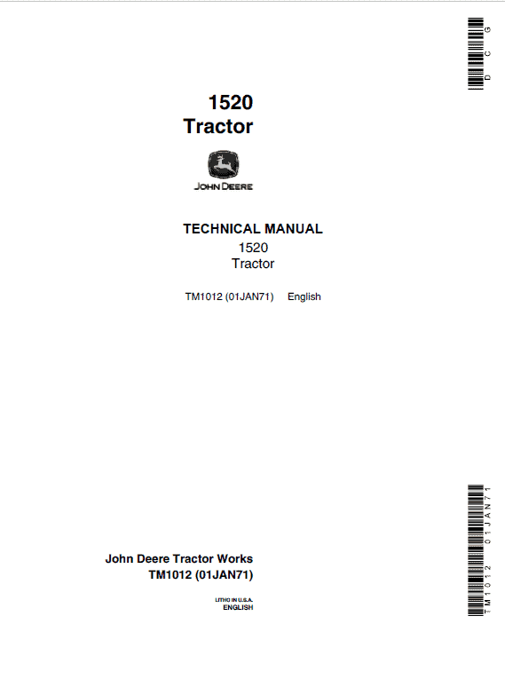 John Deere 1520 Utility Tractor Repair Technical Manual Workshop Guide
