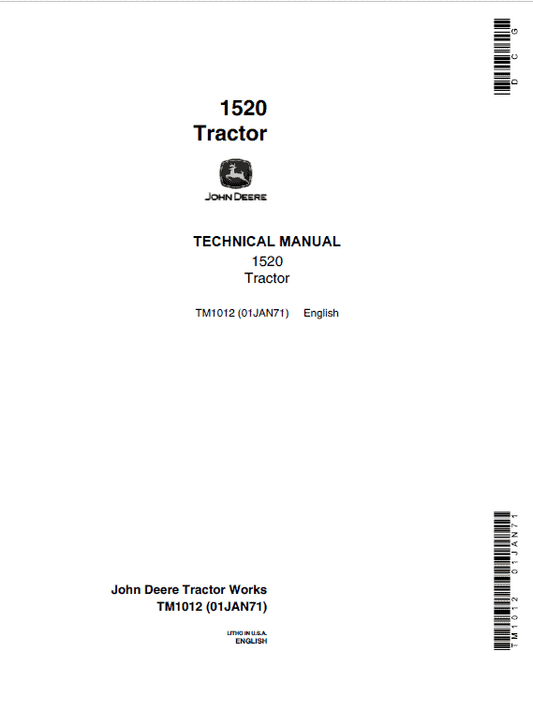 John Deere 1520 Utility Tractor Repair Technical Manual Workshop Guide