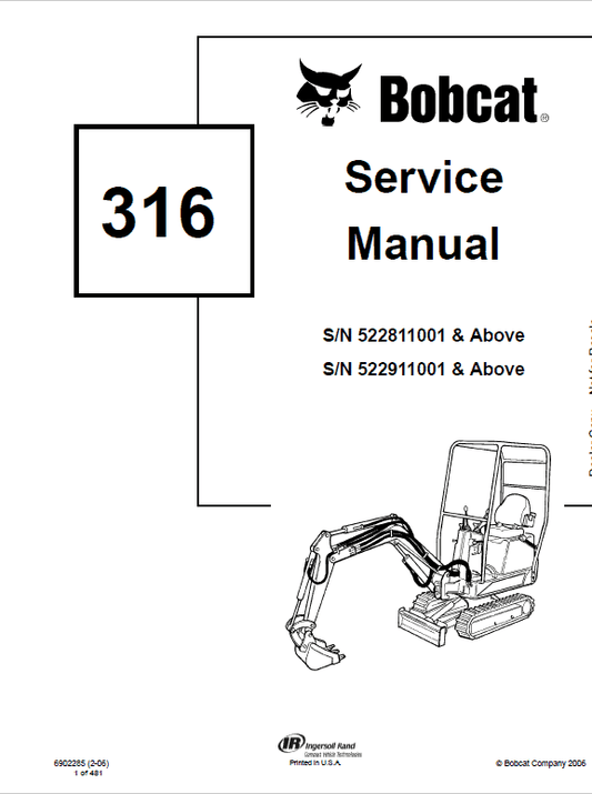 Bobcat 316 Excavator Service Manual Workshop Guide