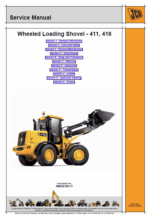 JCB 411, 416 Wheeled Loader Shovel Service Manual Workshop Guide