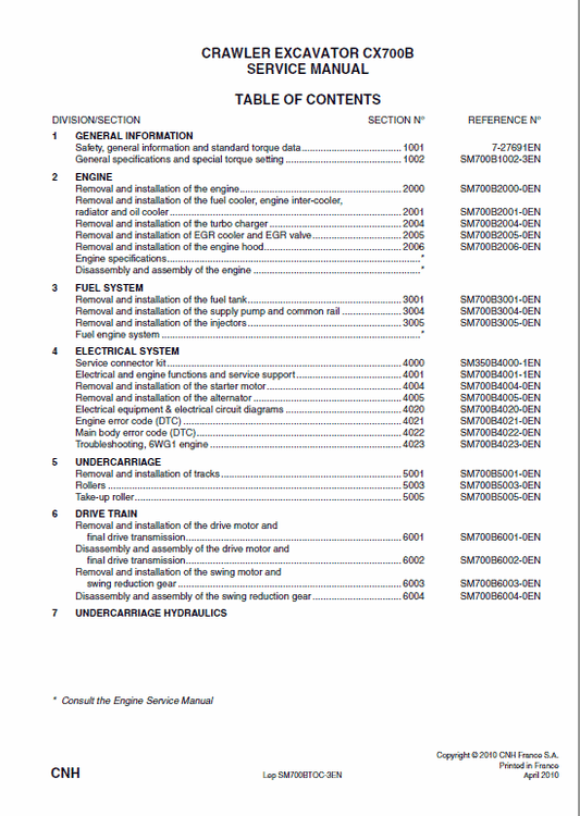 Case CX700B Crawler Excavator Service Manual Workshop Guide