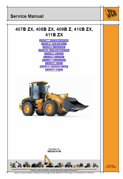 JCB 407BZX, 408BZX, 409BZX, 410BZX Wheeled Loader Service Manual Workshop Guide