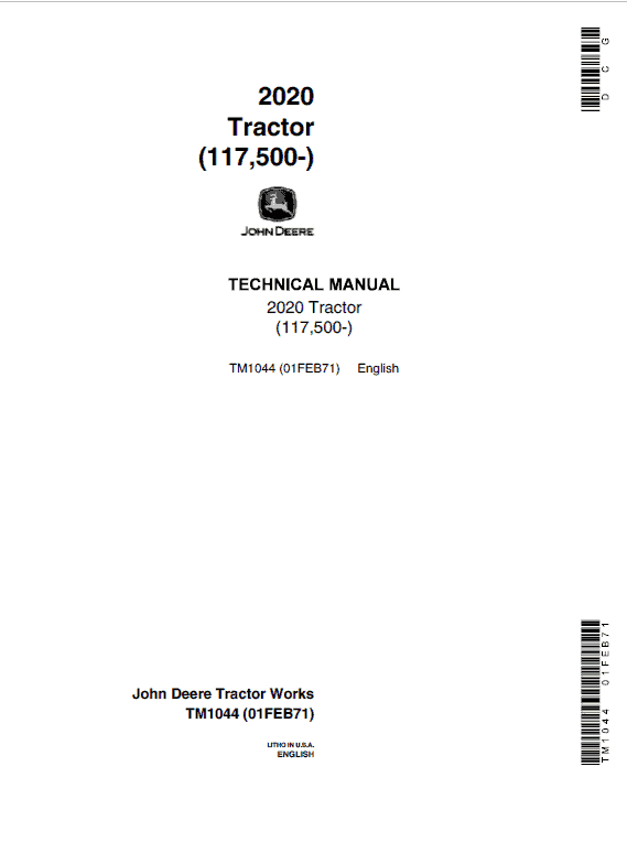 John Deere 2020 Tractor Technical Manual (SN. from 117500 -) Workshop Guide