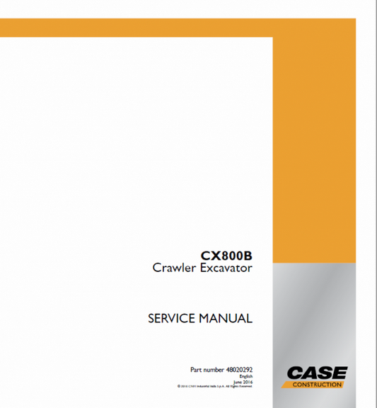 Case CX800B Crawler Excavator Service Manual Workshop Guide