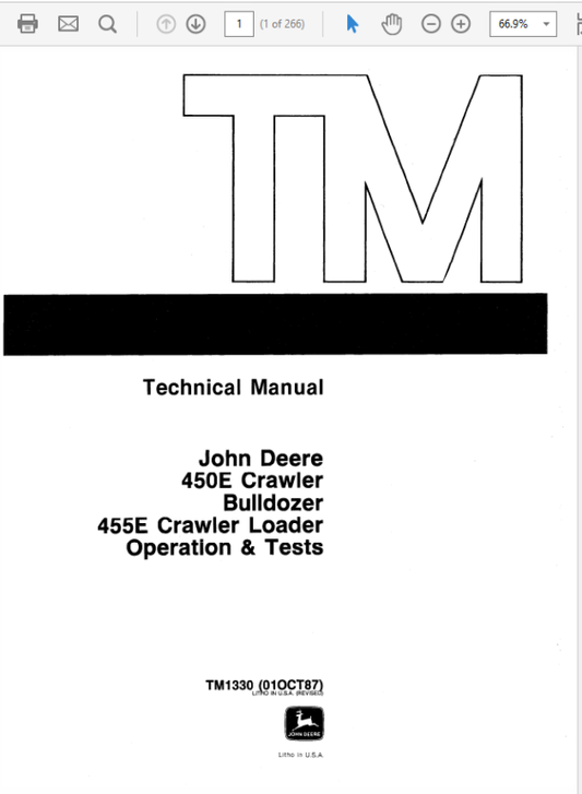 John Deere 450E, 455E Crawler Bulldozer Loader Technical Manual Workshop Guide