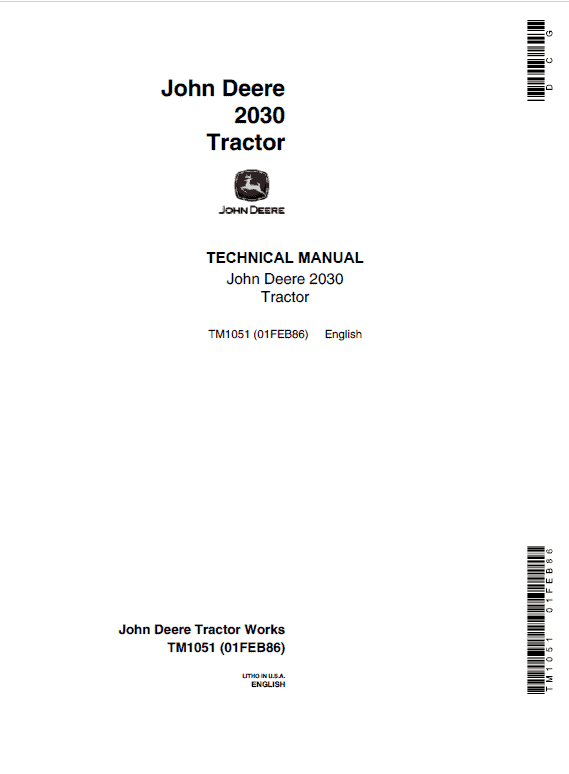 John Deere 2030 Utility Tractor Repair Technical Manual Workshop Guide