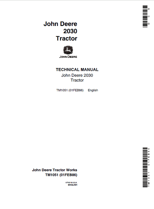 John Deere 2030 Utility Tractor Repair Technical Manual Workshop Guide