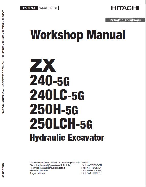 Hitachi ZX240-5G, ZX240LC-5G and ZX250LCH-5G Excavator Repair Manual Workshop Guide