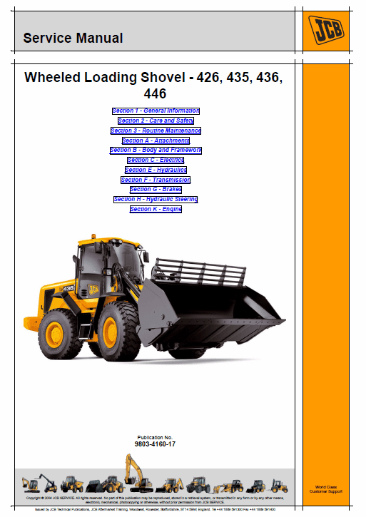 JCB 426, 435, 436, 446 Wheeled Loader Shovel Service Manual Workshop Guide
