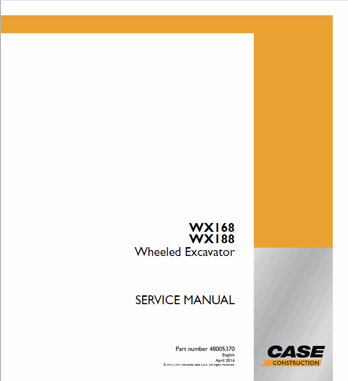 Case WX168, WX188 Wheeled Excavator Service Manual Workshop Guide