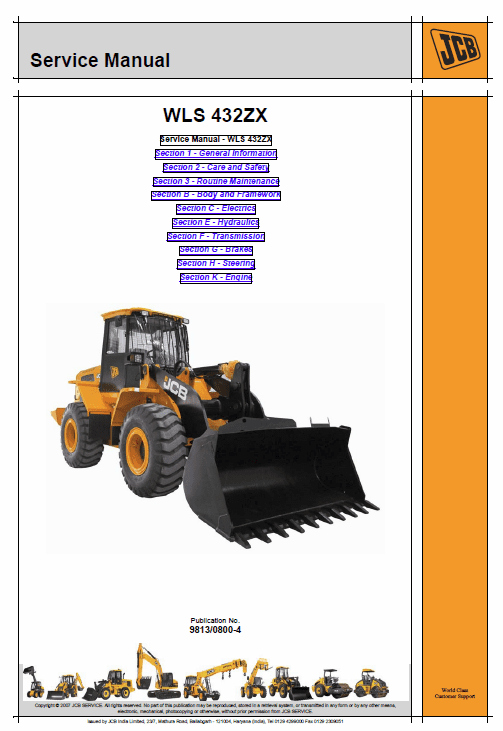 JCB 432ZX Wheeled Loader Shovel Service Repair Manual Workshop Guide