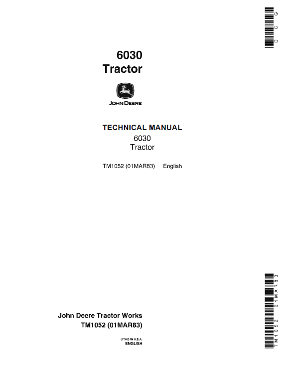 John Deere 6030 Tractor Repair Technical Manual (TM1052) Workshop Guide