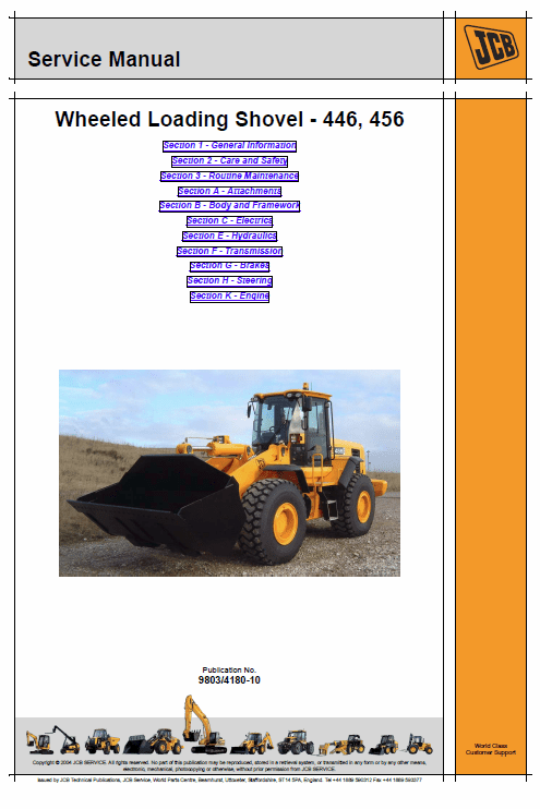 JCB 446, 456 Wheeled Loader Shovel Service Manual Workshop Guide