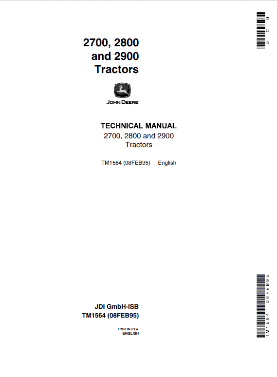 John Deere 2700, 2800, 2900 Tractors Repair Technical Manual Workshop Guide