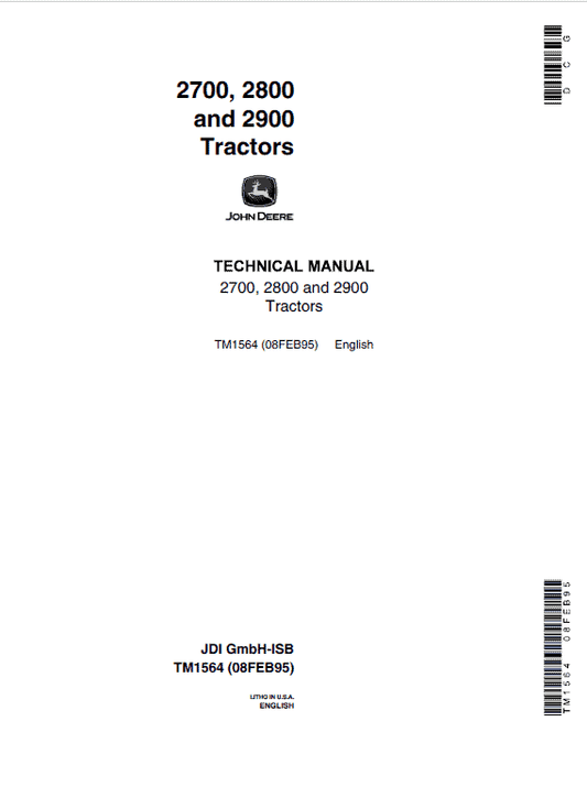 John Deere 2700, 2800, 2900 Tractors Repair Technical Manual Workshop Guide
