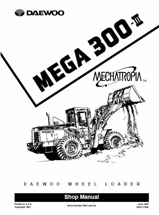 Doosan Daewoo Mega 300-III Loader Service Manual Workshop Guide