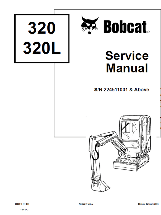 Bobcat 320, 320L and 322 Excavator Service Manual Workshop Guide